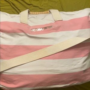 Pink and White Striped Victoria’s Secret Duffle